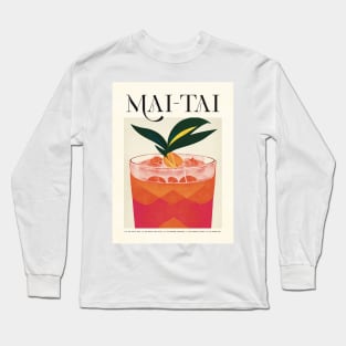 Mai Tai Retro Poster Pineapple Bar Prints, Vintage Drinks, Recipe, Wall Art Long Sleeve T-Shirt